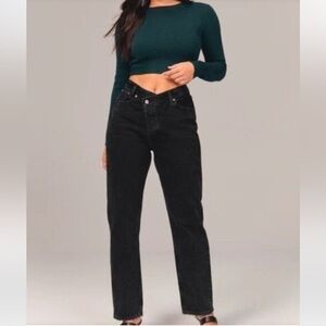 Abercrombie & Finch Black The Dad Highrise Jeans Crossover Front Size 6 Long